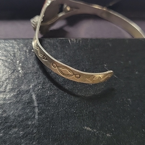 Sterling Silver Style Orange Oval Stone Cuff Bracelet - Picture 9 of 11